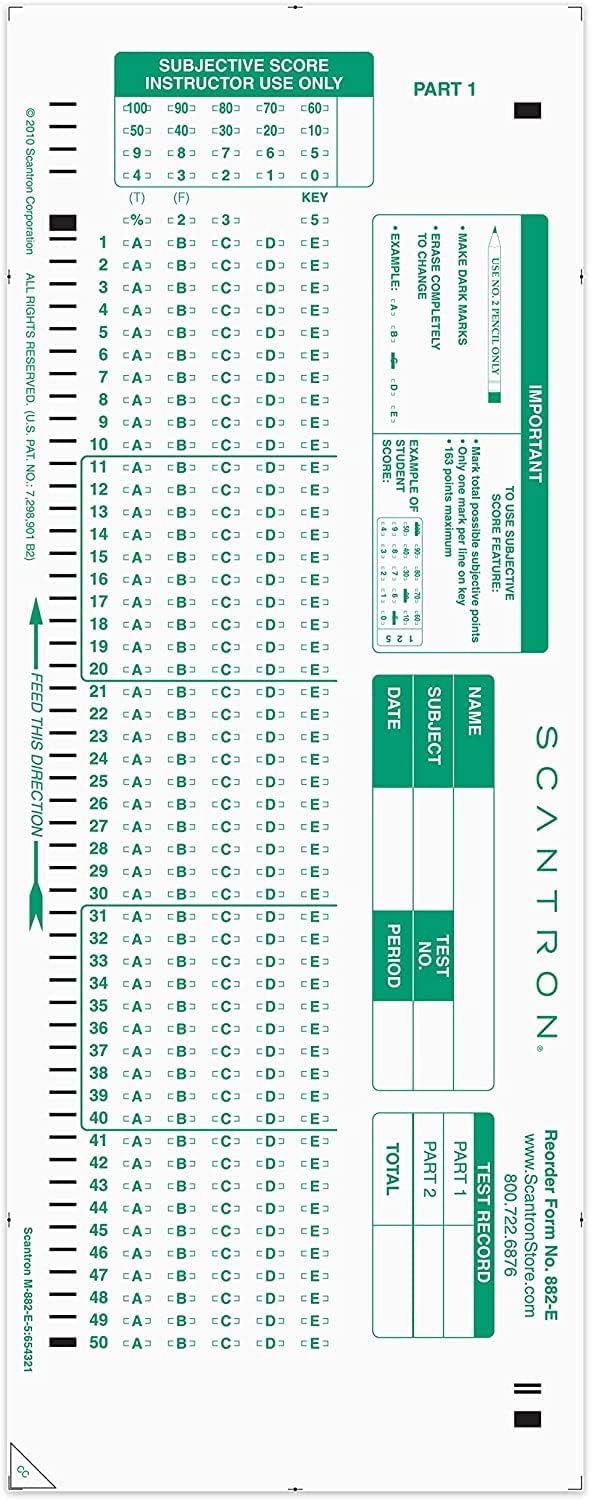 Scantron - Half Sheet Green, Single Sheet