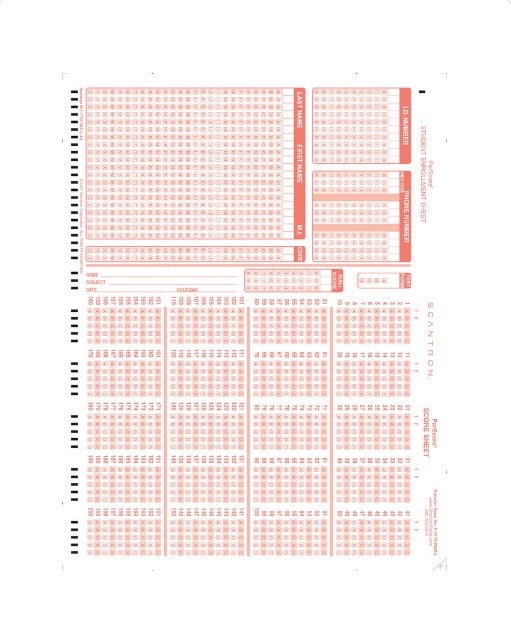 Scantron - Full Red Sheet ,Pack of 6