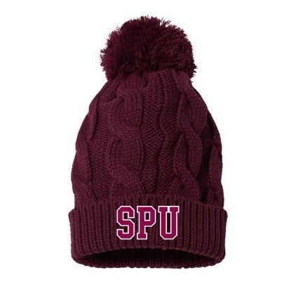 Beanie - SPU Maroon with Pom