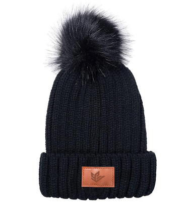 Beanie - Black with Leather Flame